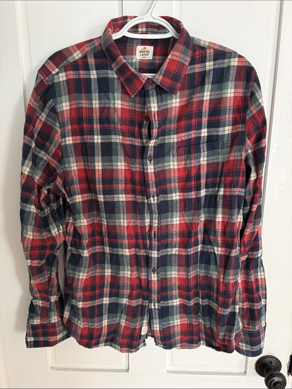 Marine Layer Red, Navy & Cream Plaid Button-Down Shirt